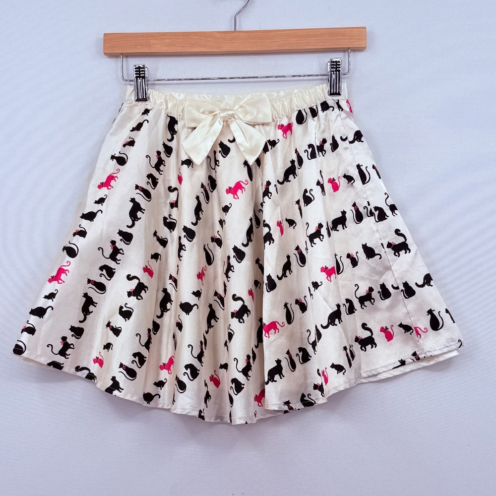 Gymboree Cat Print Skirt Kids 8 Ivory Pink Black City Sidewalk Coquette Retro